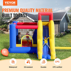 VEVOR Inflatable Bounce House, Outdoor High Quality Playhouse Trampoline, Jumping Bouncer with Blower, Slide, and Storage Bag, Family Backyard Bouncy Castle, for Kid Ages 3-8 Years, 134x102x91 inch