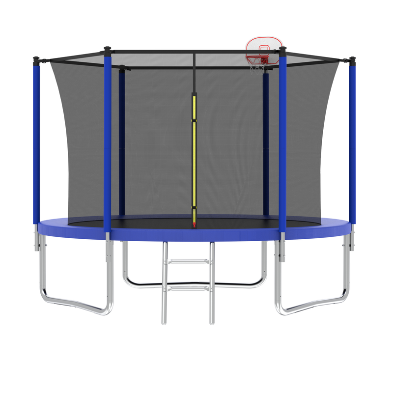 10FT Trampoline for Kids, Basketball Hoop and Ladder, Outdoor Kids Trampoline with Safety Enclosure,Fast Assembly for Backyard Fun,ASTM Approved