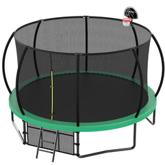 12FT Recreational Kids Trampoline with Safety Enclosure Net & Ladder, Outdoor Recreational Trampolines