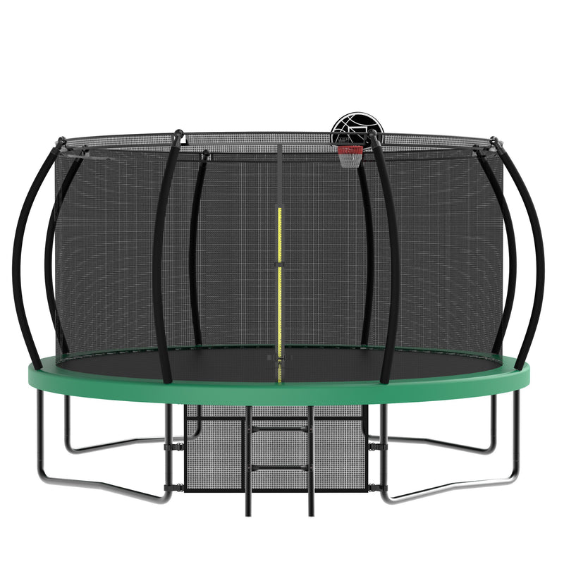 12FT Recreational Kids Trampoline with Safety Enclosure Net & Ladder, Outdoor Recreational Trampolines