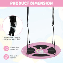 40 Inches Saucer Tree Swing Round with Adjustable Ropes and Carabiners