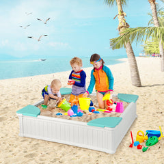 Kids Outdoor Sandbox with Oxford Cover and 4 Corner Seats