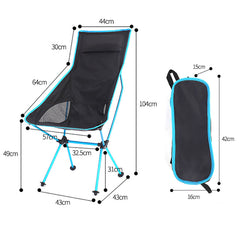 Outdoor Fishing Chair Portable Aluminum Alloy Ultralight Extended Folding Chair for Hiking Camping Picnic Black