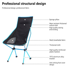 Outdoor Fishing Chair Portable Aluminum Alloy Ultralight Extended Folding Chair for Hiking Camping Picnic Black