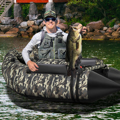 350 LBS Inflatable Fishing Float Tube with Adjustable Backrest and Backpack Straps-Camouflage