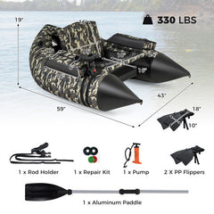 350 LBS Inflatable Fishing Float Tube with Adjustable Backrest and Backpack Straps-Camouflage