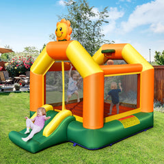 Kids Inflatable Bounce House with Slide and Basketball Rim with 735W Blower - Color: Yellow