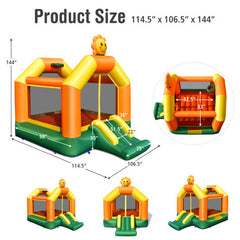 Kids Inflatable Bounce House with Slide and Basketball Rim with 735W Blower - Color: Yellow