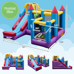 5-in-1 Inflatable Bounce House with 735W Blower and 50 Ocean Balls - Color: Multicolor