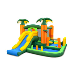 8-in-1 Tropical Inflatable Bounce Castle with 2 Ball Pits Slide and Tunnel Without Blower