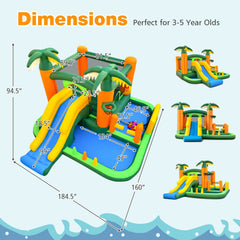 8-in-1 Tropical Inflatable Bounce Castle with 2 Ball Pits Slide and Tunnel Without Blower