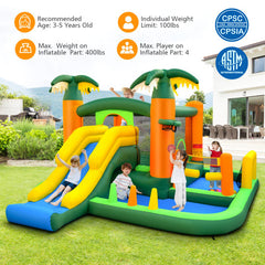 8-in-1 Tropical Inflatable Bounce Castle with 2 Ball Pits Slide and Tunnel Without Blower