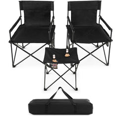 Outdoor Folding Camping Chairs and Table Set with Carrying Bag-Black - Color: Black