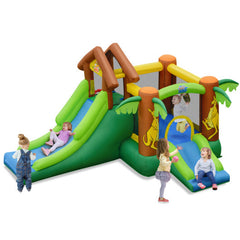 Kids Inflatable Jungle Bounce House Castle with 680W Blower - Color: Green