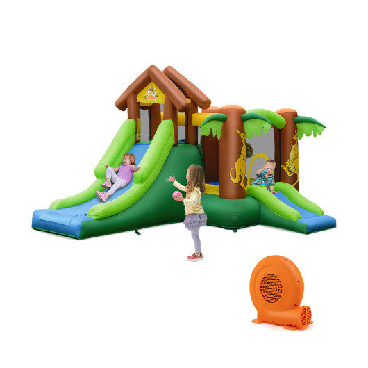 Kids Inflatable Jungle Bounce House Castle with 680W Blower - Color: Green