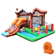 Kids Inflatable Bounce House Jumping Castle Slide Climber Bouncer with 550W Blower - Color: Multicolor