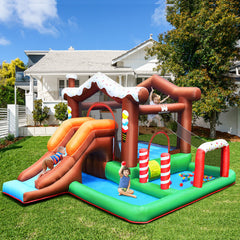 Kids Inflatable Bounce House Jumping Castle Slide Climber Bouncer with 550W Blower - Color: Multicolor