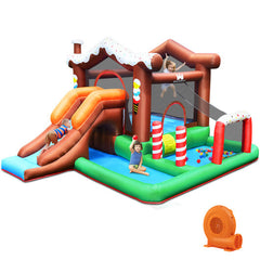 Kids Inflatable Bounce House Jumping Castle Slide Climber Bouncer with 550W Blower - Color: Multicolor