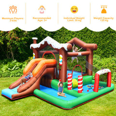 Kids Inflatable Bounce House Jumping Castle Slide Climber Bouncer with 550W Blower - Color: Multicolor