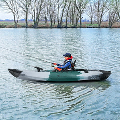 Sit-on-Top Fishing Kayak Boat With Fishing Rod Holders and Paddle-Gray - Color: Gray