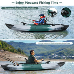 Sit-on-Top Fishing Kayak Boat With Fishing Rod Holders and Paddle-Gray - Color: Gray