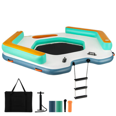 8.7 Feet Inflatable Floating Dock with Detachable Ladder and Mesh Swim Lounge