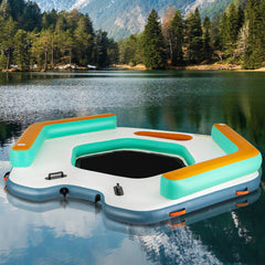 8.7 Feet Inflatable Floating Dock with Detachable Ladder and Mesh Swim Lounge