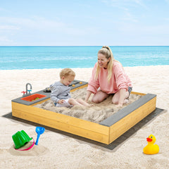 Wooden Sandbox Kids Sand Pit with Kitchen Playset Accessories for 3-8 Years Old