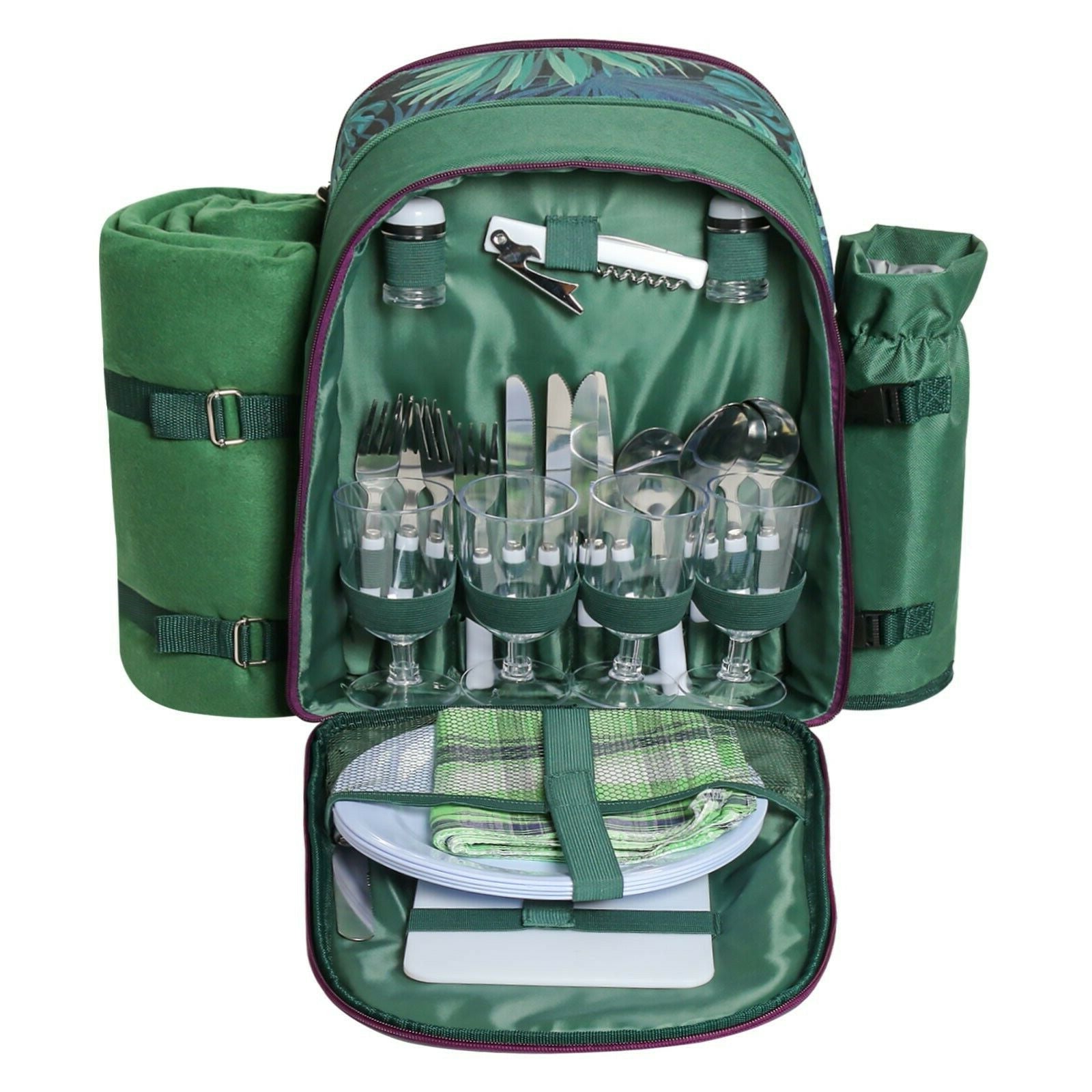 Picnic Backpack Set With Cutlery Kit Cooler Compartment Blanket For 4 Persons Picnic Bag with Tableware for Outdoor Camping BBQ