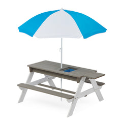 3-in-1 Kids Outdoor Wooden Picnic Table With Umbrella