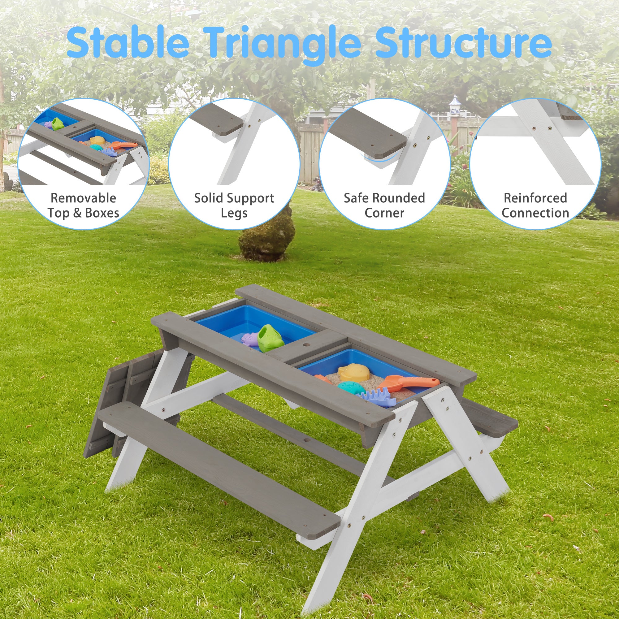 3-in-1 Kids Outdoor Wooden Picnic Table With Umbrella