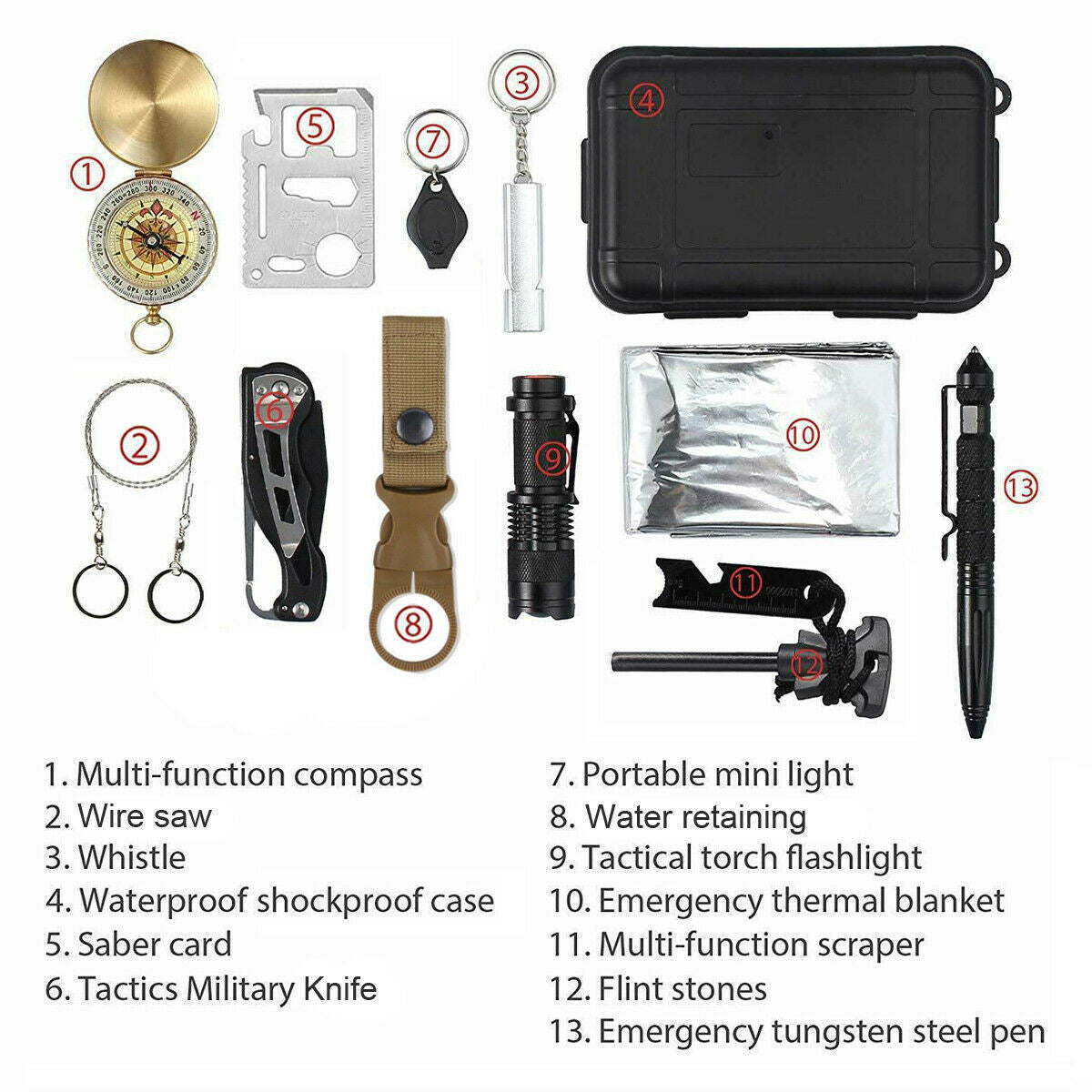 14 in 1 Outdoor Emergency Survival Gear Kit