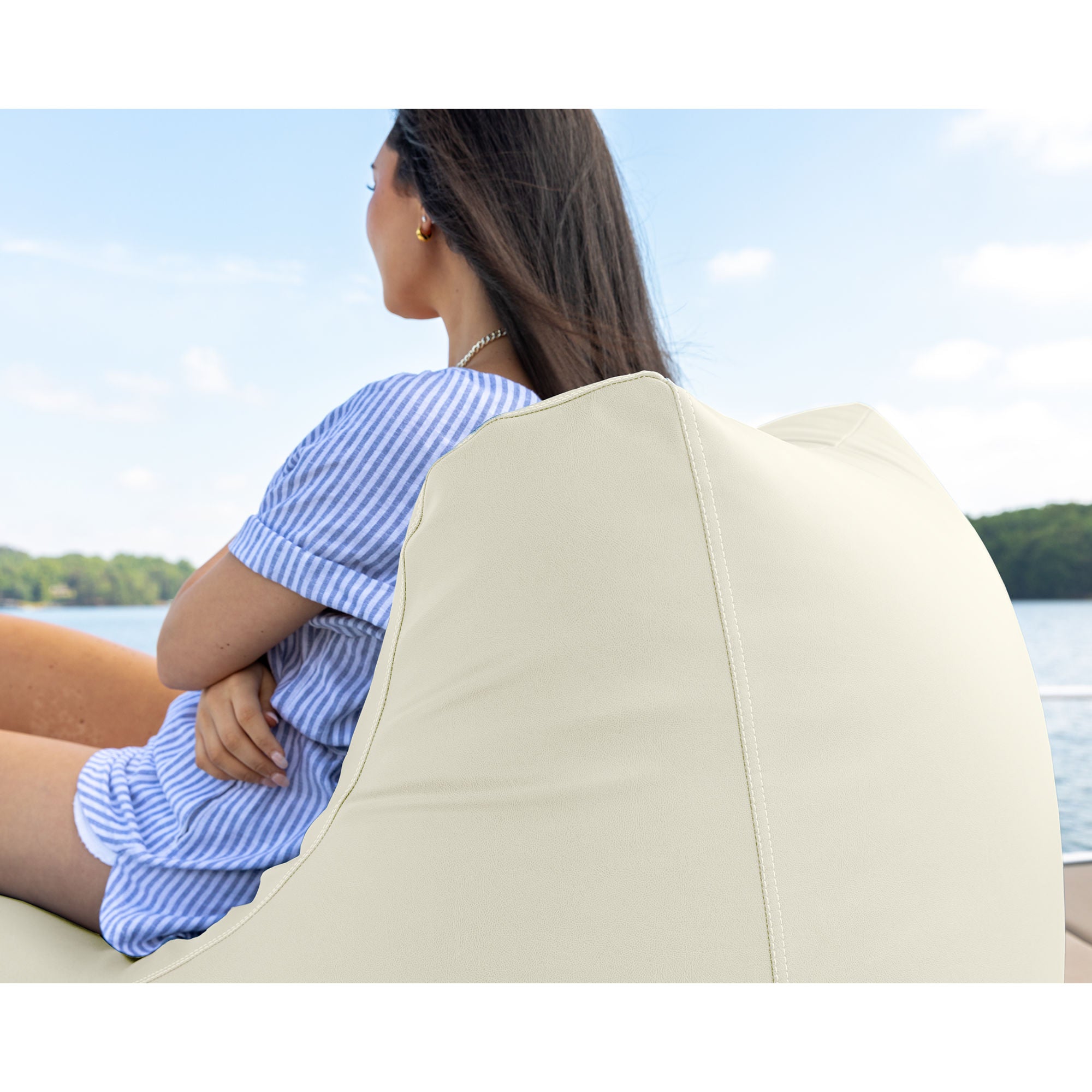 Jaxx Ponce Nautical Edition - Bean Bag Chair for Boat, Yacht & Watersports - Marine Vinyl, White